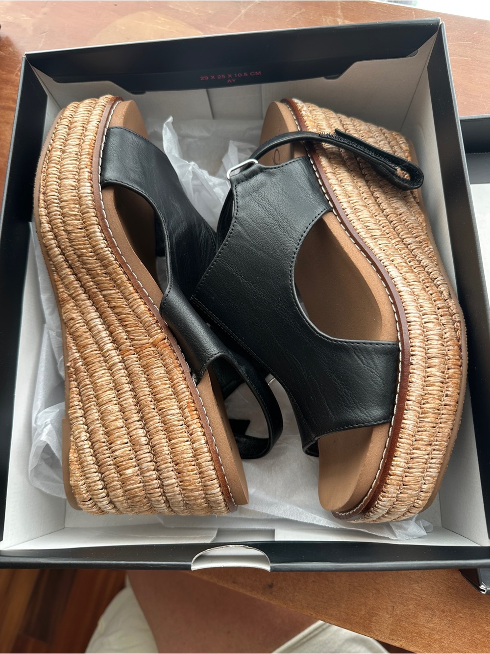 NIB Corkys Black Leather Slingback Wedge Sandals with Espadrille Platform - Picture 5 of 13